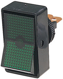 Rocker Switch Off/On Green Illuminated 10A 12V