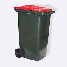 240L Wheelie Bin Dark Green with Red Lid