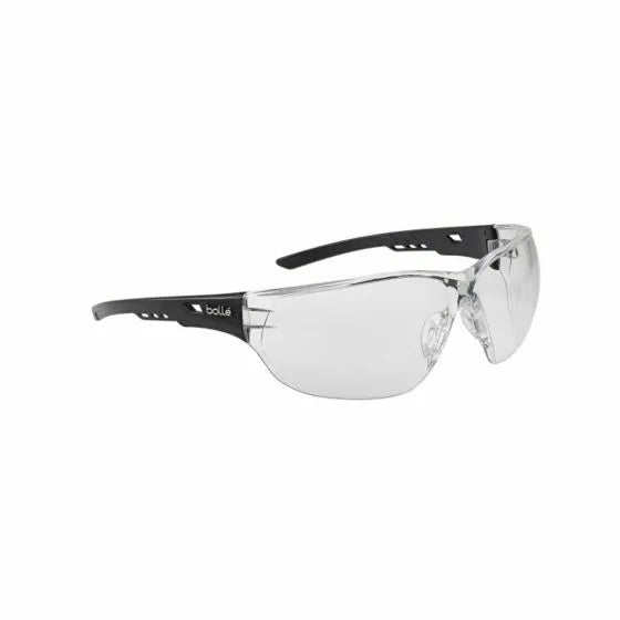 Bolle Safety Glasses, Ness Black Temple Anti-Scratch Anti-Fog Clear Lens, Free Cord Included