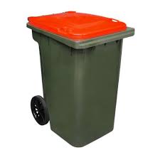 240L Wheelie Bin Dark Green with Orange Lid
