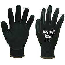 Milan Black Nylon Gloves Black Sandy Foam Nitrile Palm Coating Size 9