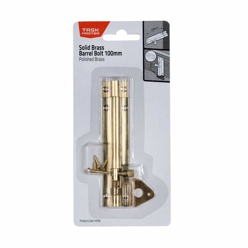 Task Master 100mm Polished Brass Barrel Bolt