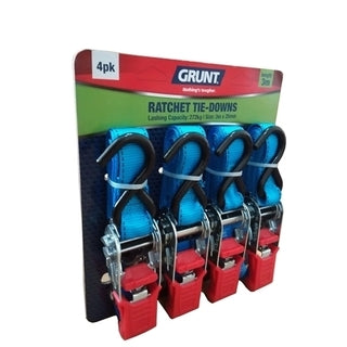 Ratchet Tie Down Straps 350kg 25mm x 3m 4 pack