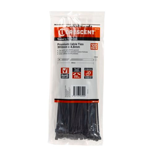 Crescent 300 x 4.8mm Black Cable Ties - 100 Pack