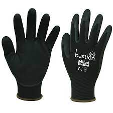 Milan Black Nylon Gloves Black Sandy Foam Nitrile Palm Coating Size 8